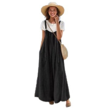 Robes longues en coton pour femmes avec bretelles et poches Chic und Stil