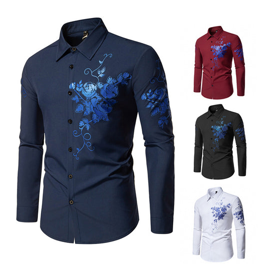Chemise à manches longues pour hommes avec broderies florales Chic und Stil