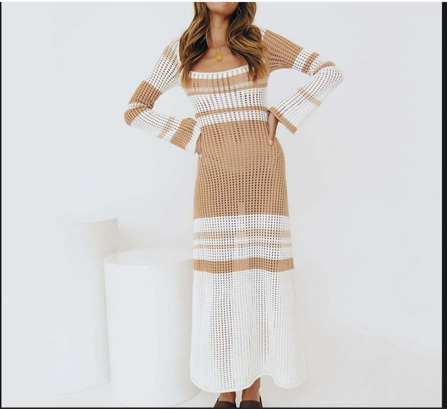 Robe maxi pour femmes en structure en maille légère avec motif rayé tendance Chic und Stil