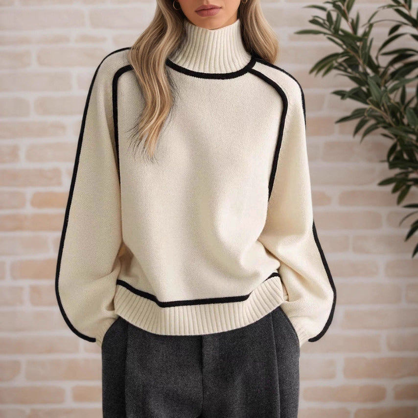Pull femme avec col haut et détails de structure modernes Chic und Stil