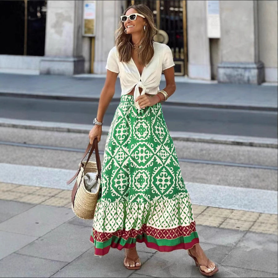 Jupe maxi pour femme au design ethnique ludique avec ourlet volumineux Chic und Stil