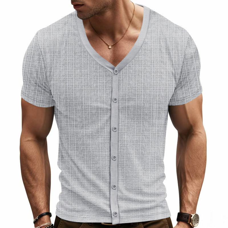 Chemise courte à manches courtes décontractée pour hommes avec patte de boutonnage et design texturé Chic und Stil
