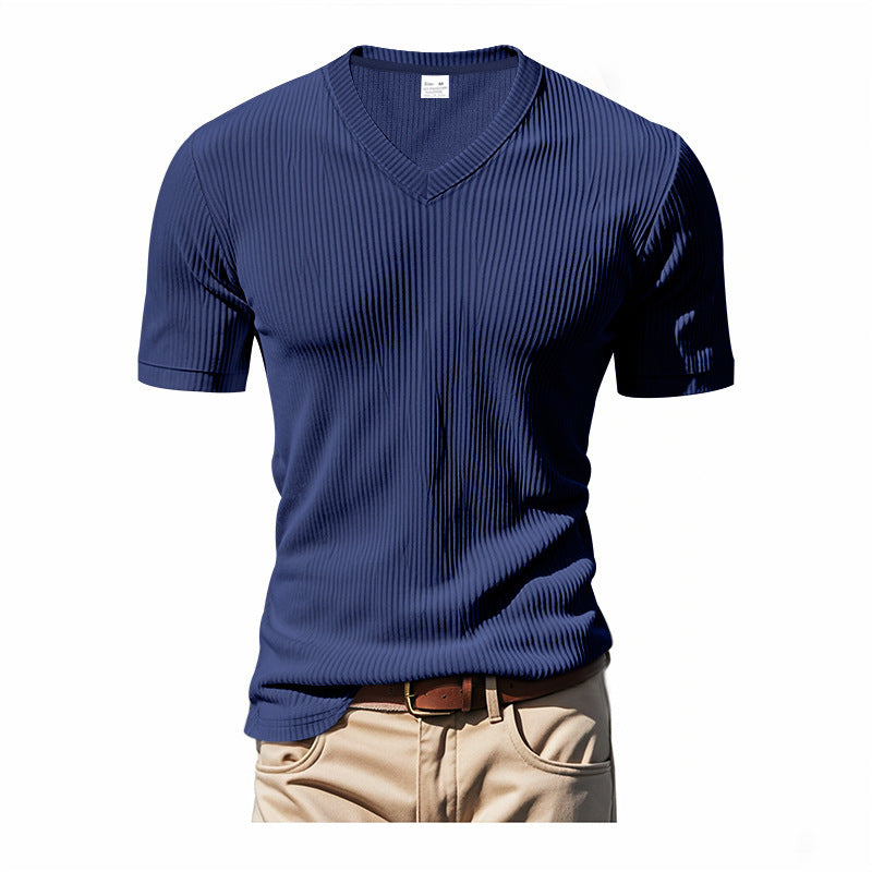 T-shirt en tricot à manches courtes pour hommes avec décolleté en V Chic und Stil