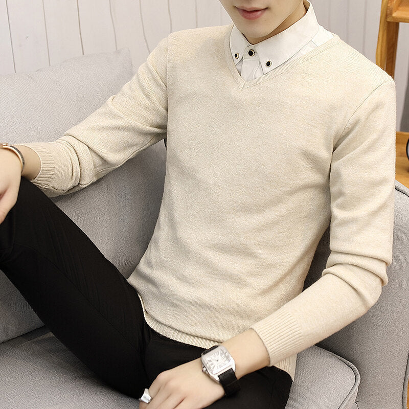 Pull homme élégant à col en V en coton de haute qualité Chic und Stil