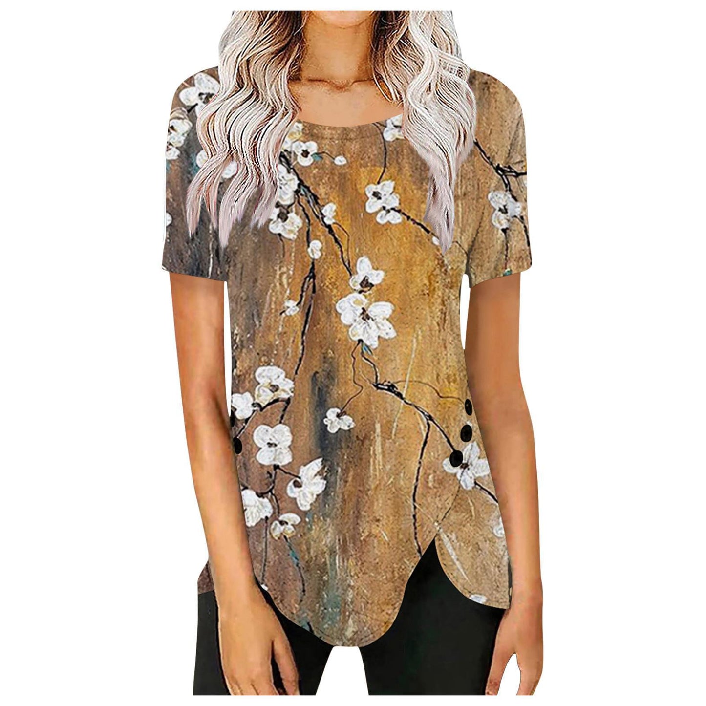 Women's blouse with floral design and asymmetrical hem Chic und Stil
