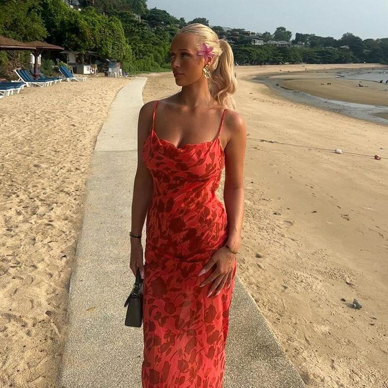 Robe maxi bodycon sans manches pour femmes avec motif floral Chic und Stil