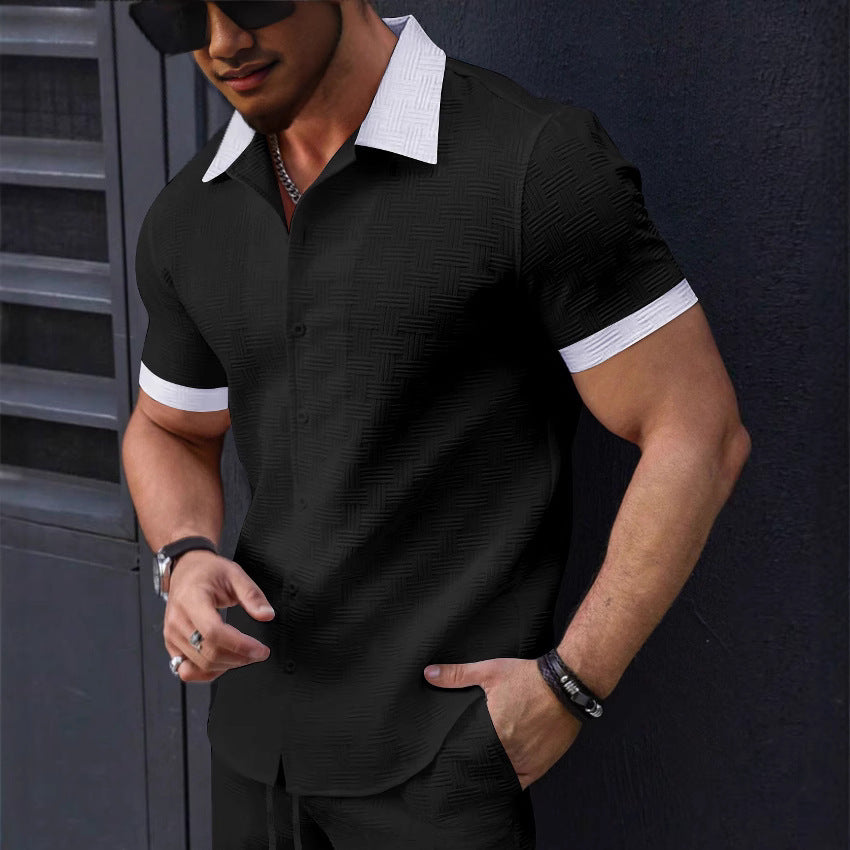Chemise à manches courtes pour hommes au design structuré avec col contrastant Chic und Stil