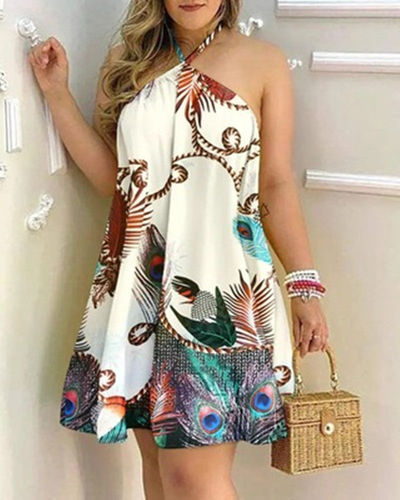 Women Halter Neck Floral A-Line Dress Chic und Stil