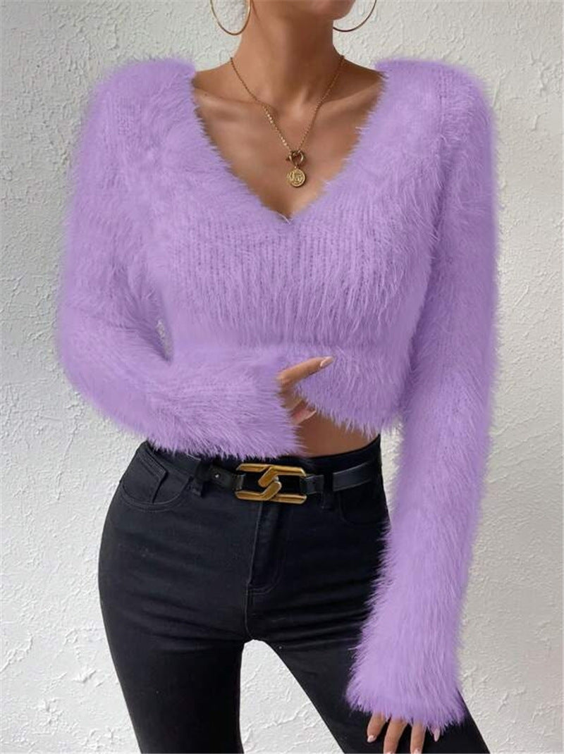 Ladies soft and stylish sweater with a plunging V-neckline and long sleeves Chic and Style