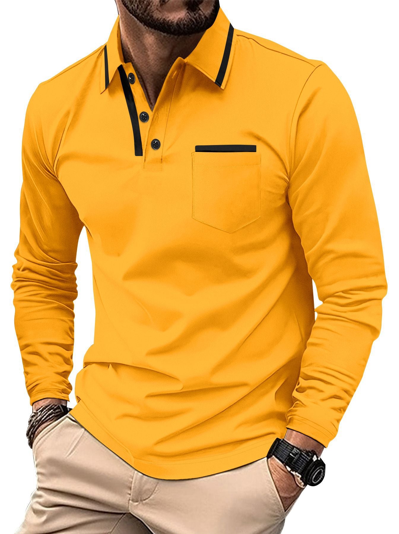 Men's long sleeve polo shirt with modern chic and style design