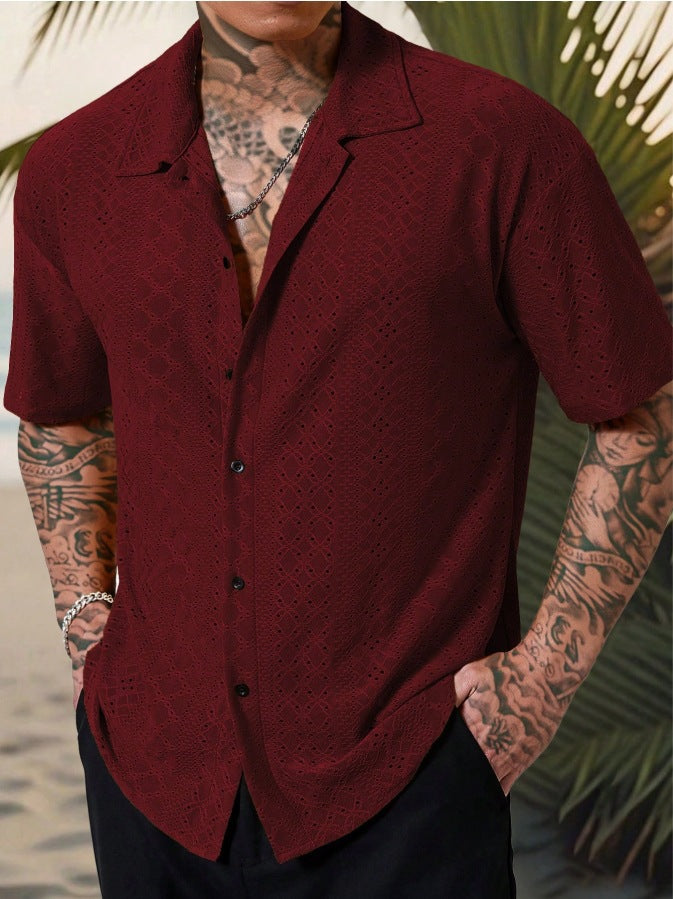 Chemise à manches courtes pour hommes avec broderie délicate en dentelle Chic und Stil