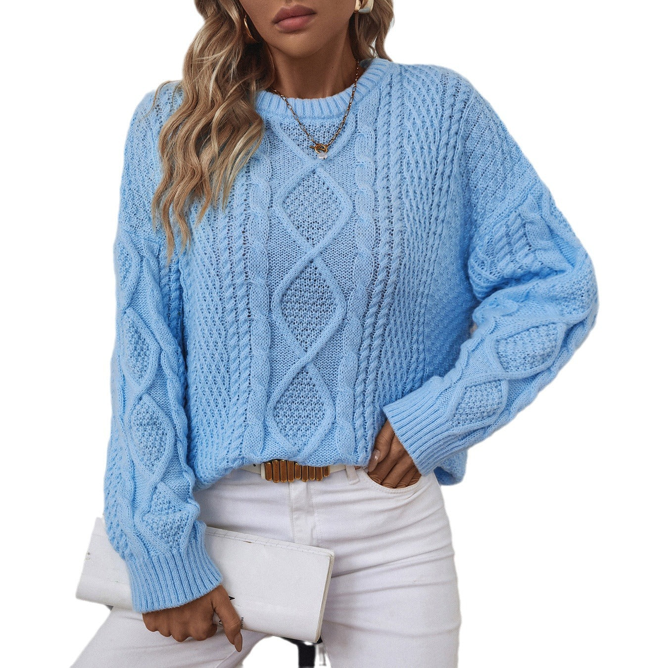 Pull en tricot pour femmes avec design en torsades texturées et col rond Chic und Stil
