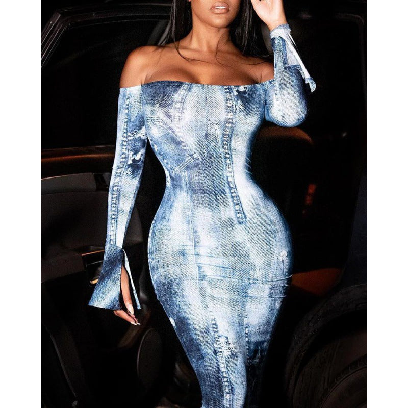 Robe Bodycon à imprimé serpent off-shoulder Chic und Stil