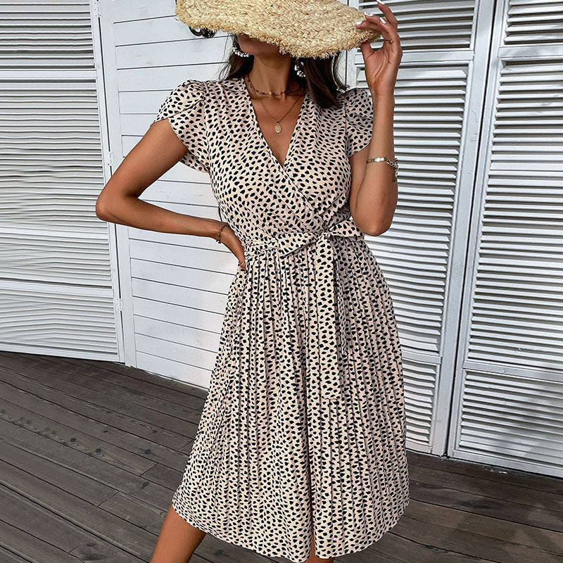 Robe midi portefeuille pour femmes avec jupe plissée Chic und Stil