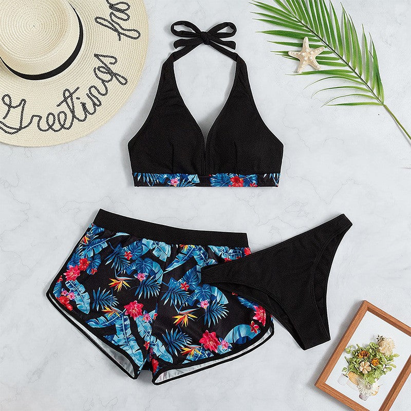 Dames Ensemble de bikini à halter élégant avec shorts imprimés Chic und Stil
