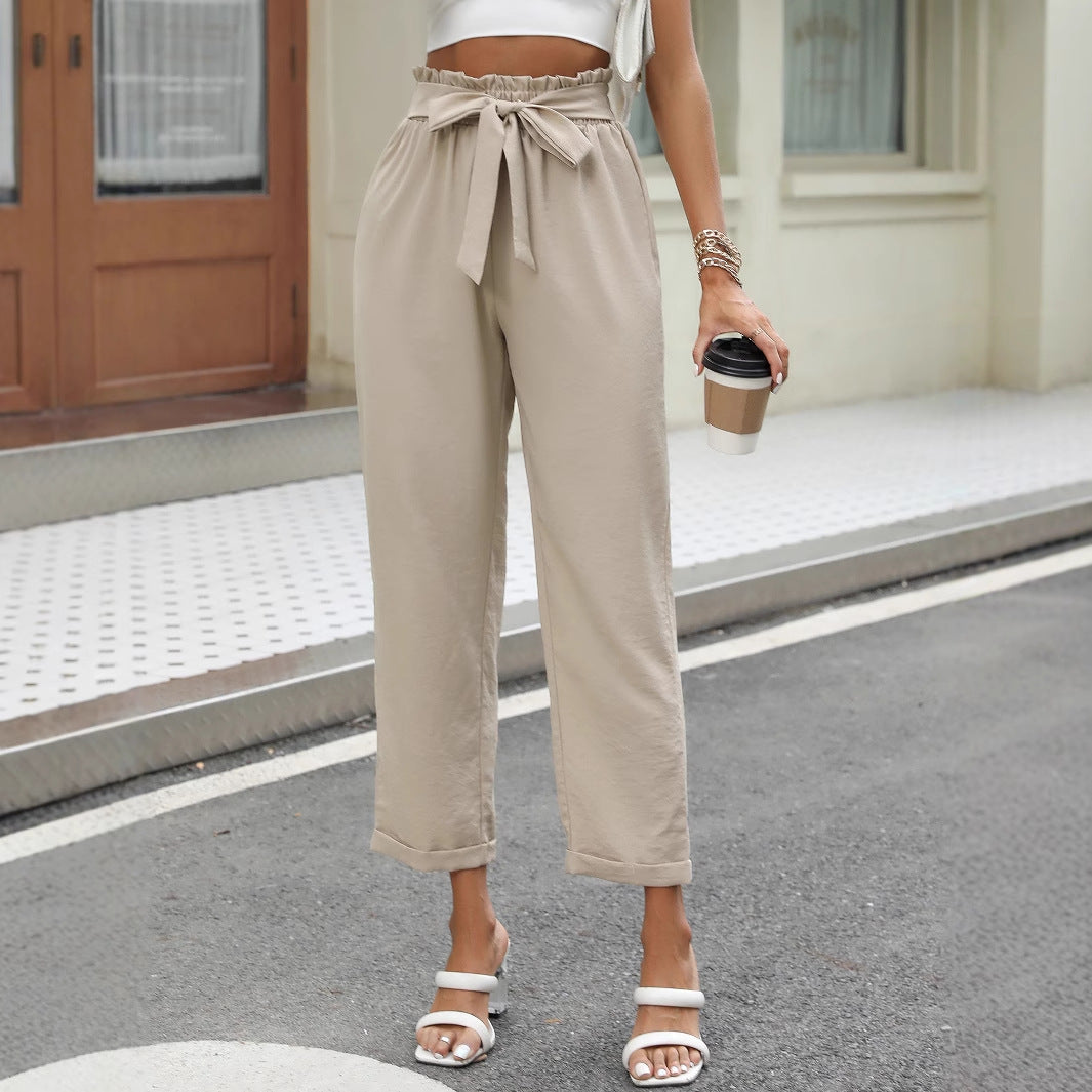 Pantalon chino décontracté pour femmes avec ceinture à nouer tendance et taille élastique Chic und Stil