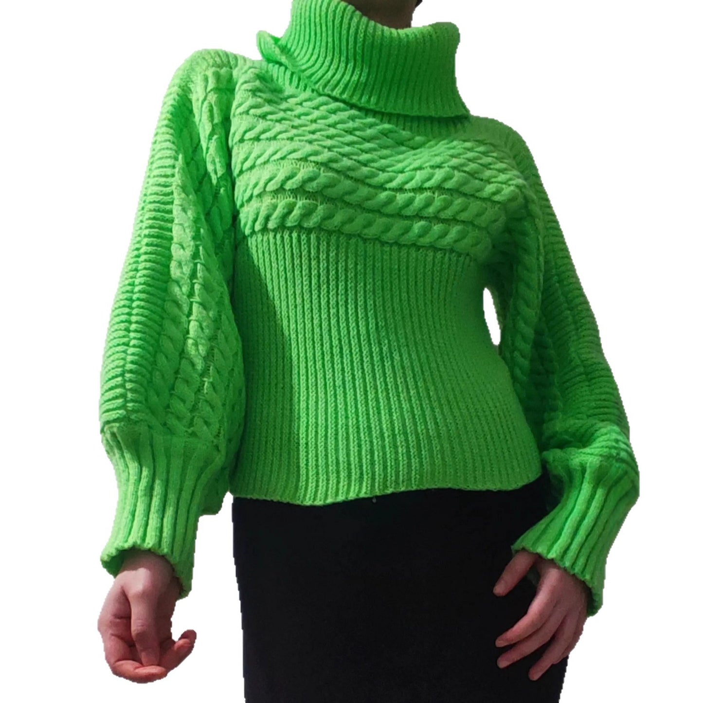 Pull en tricot décontracté pour femmes avec col haut et motif de tresse original Chic und Stil