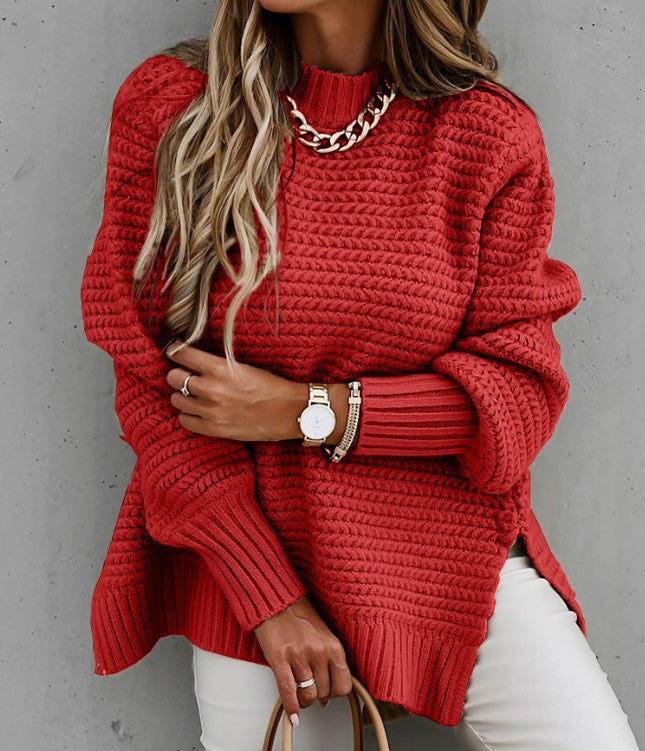 Pull femme en grosse maille avec un design moderne structuré et un col haut Chic und Stil