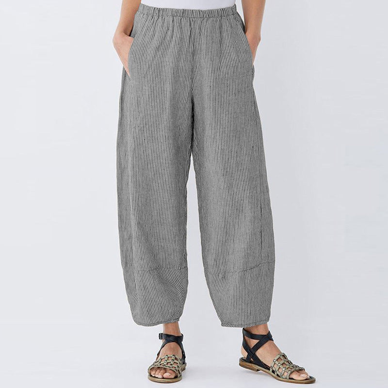 Pantalon aérien à taille haute rayé pour dames Chic und Stil
