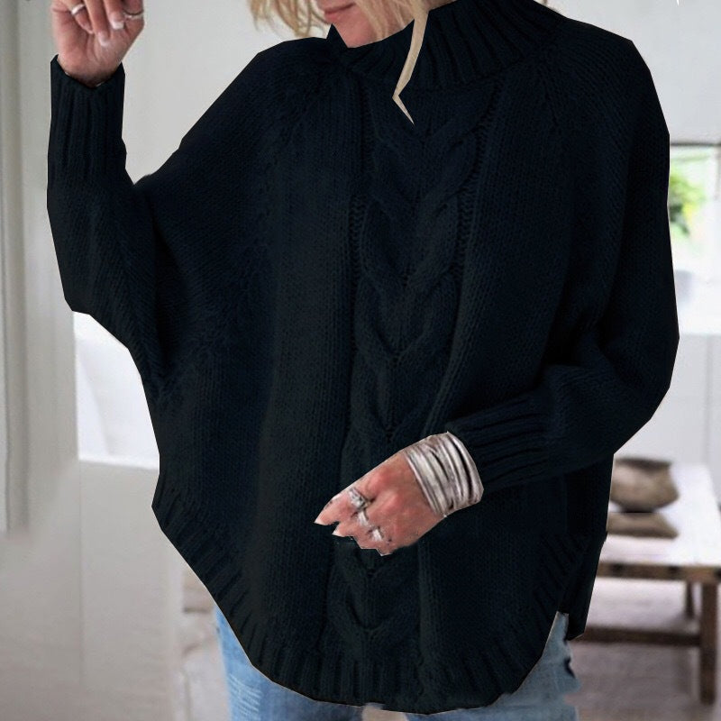 Pull femme en mailles grossières avec col montant et motif en torsades Chic und Stil