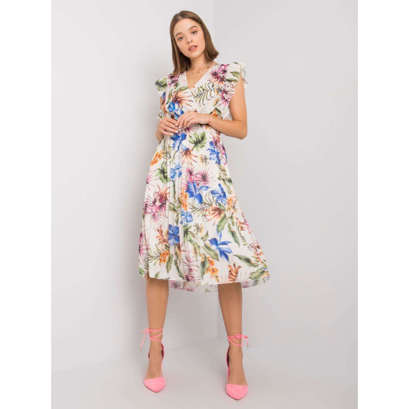 Robe Midi à volants floraux pour femmes Chic und Stil