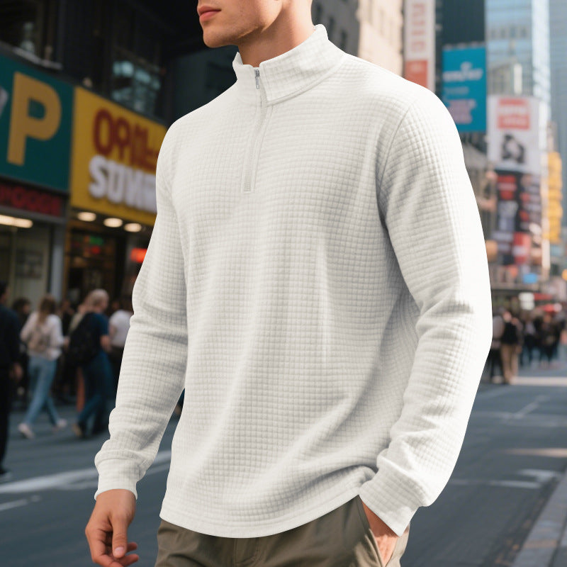 Pull pour hommes en polaire avec col montant, fermeture éclair et design structuré Chic und Stil