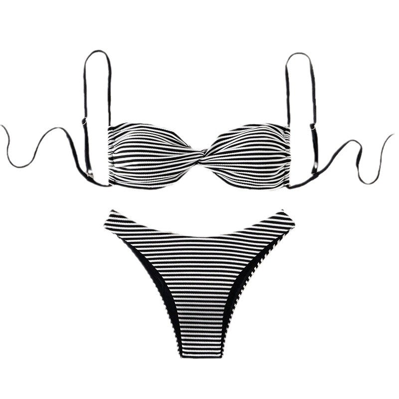 Dames bikini set bandeau tressé rayé Chic und Stil