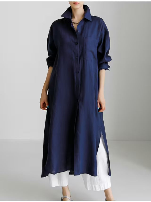 Robe chemise pour femme en lin léger avec fentes latérales Chic und Stil