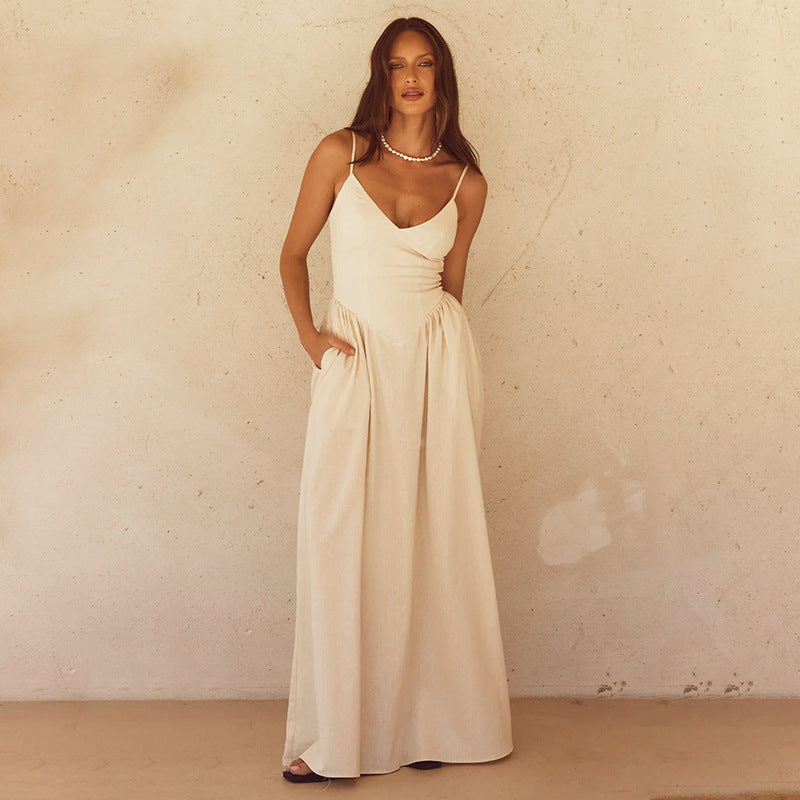 Robe maxi à bretelles spaghetti fluide Chic und Stil