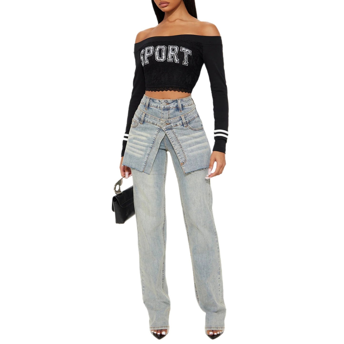 Asymmetrical design high-waisted denim pants for women Chic and Style