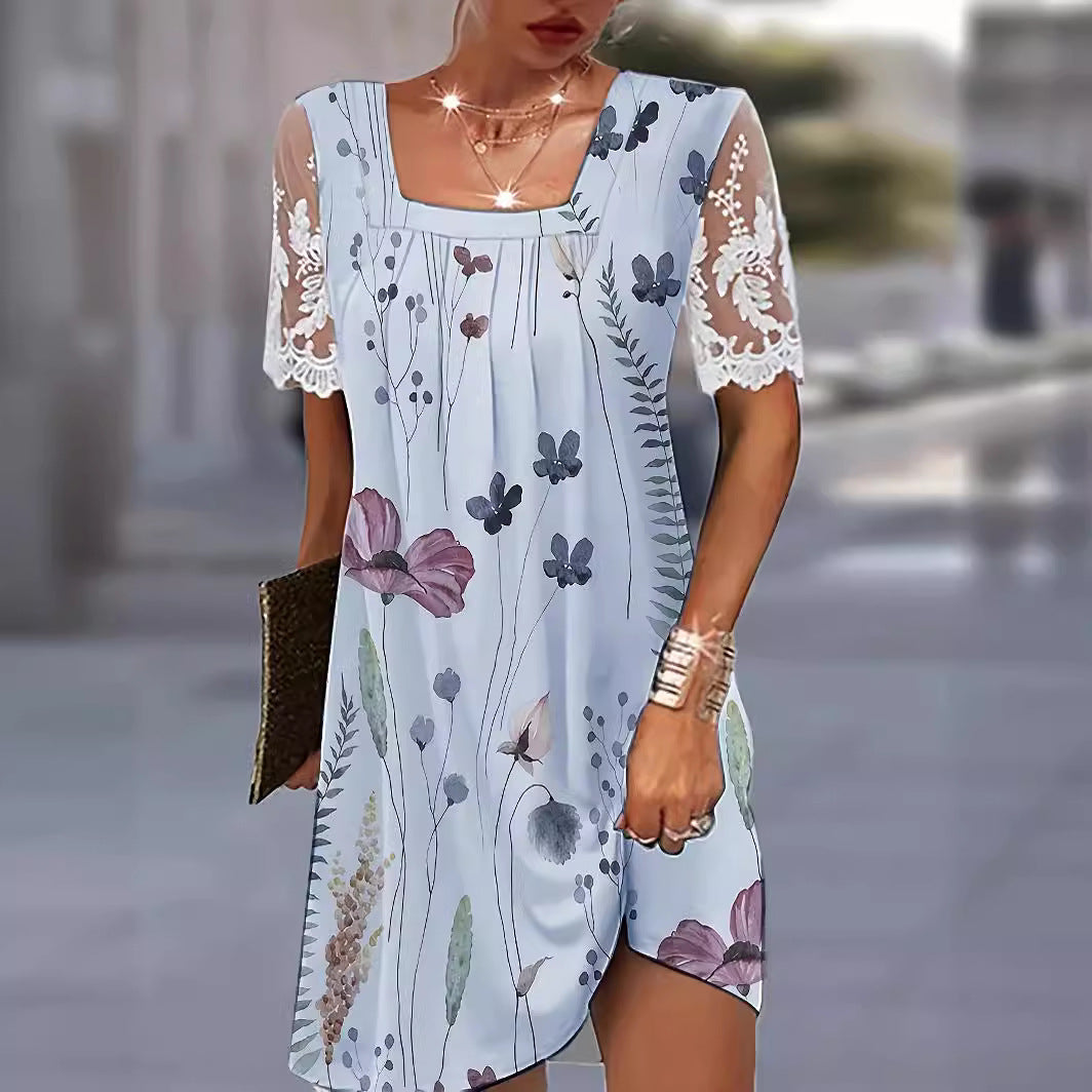 Robe tunique à imprimé floral pour femmes avec des manches en dentelle Chic und Stil
