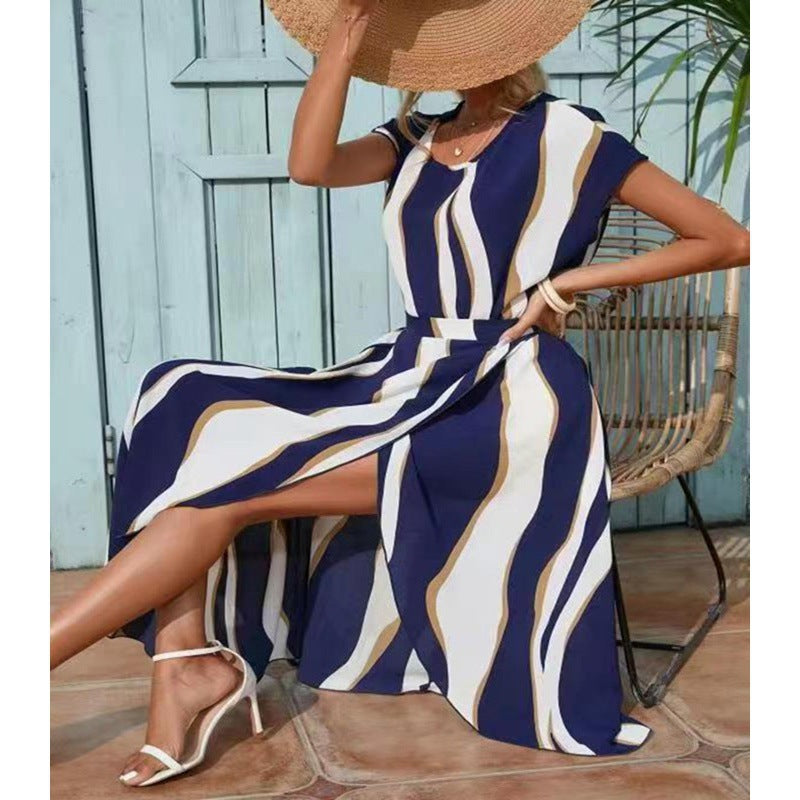 Femmes Robe Maxi Élégante avec Fente Latérale et Silhouette Fluide Chic und Stil