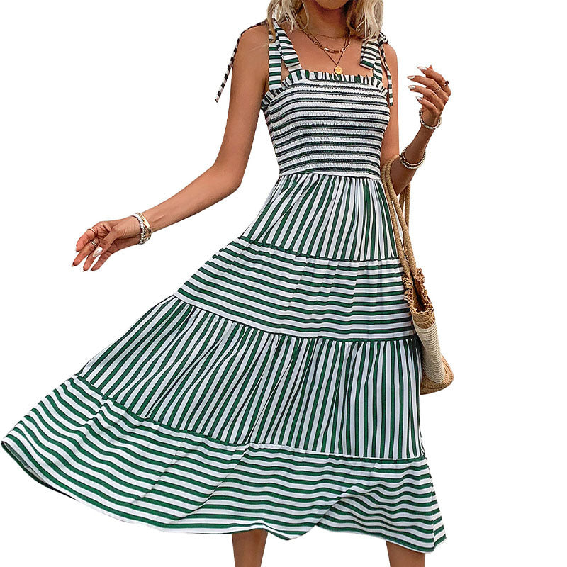 Robe midi rayée pour dames avec bretelles réglables Chic und Stil