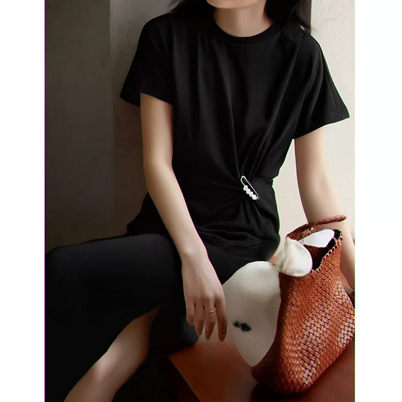 Robe Midi Élégante pour Femme avec Fente Latérale et Détail en Nœud Chic und Stil