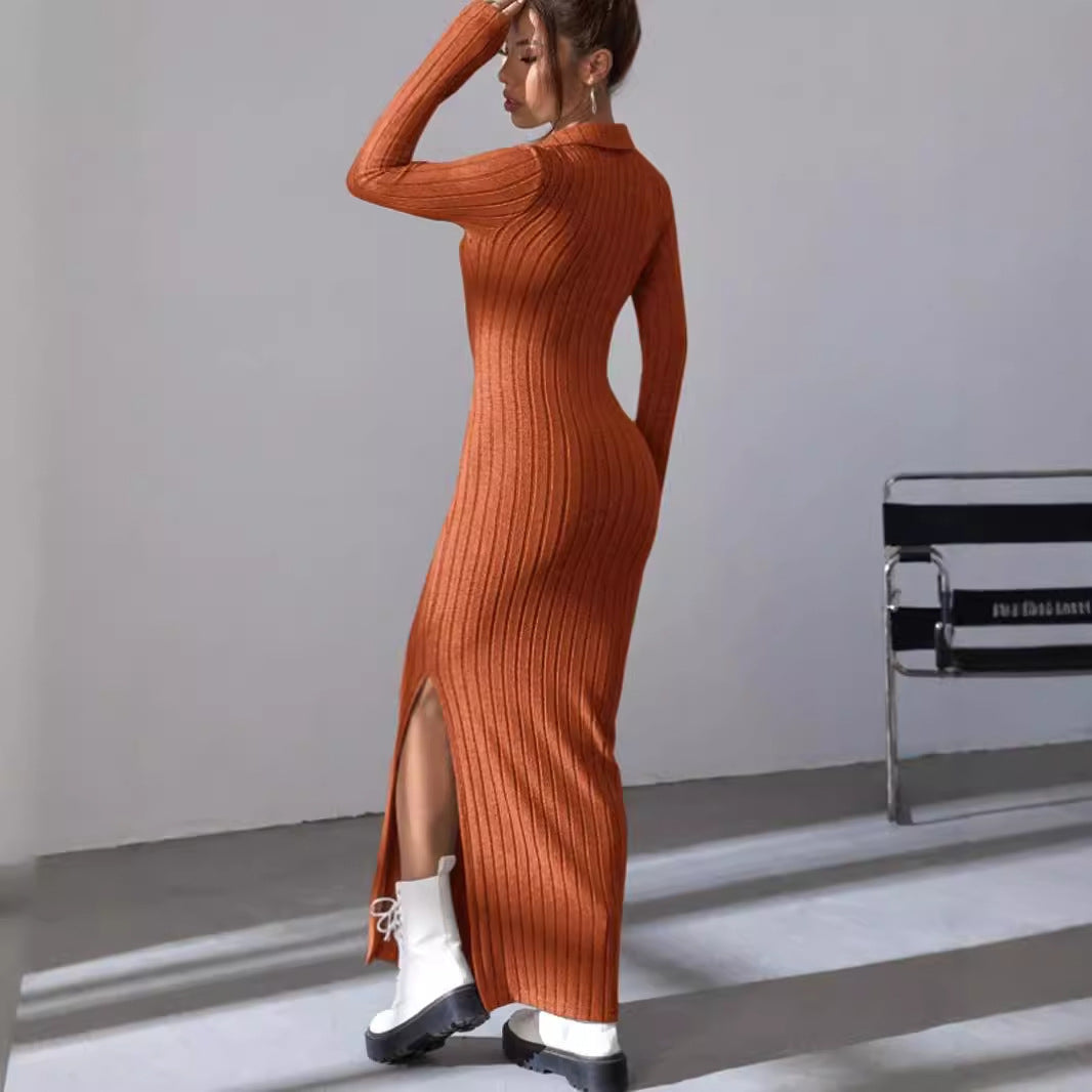 Robe en tricot pour femmes avec décolleté en V profond et fente latérale Chic und Stil