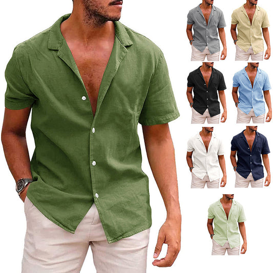 Chemise en lin décontractée pour hommes avec col montant et boutonnière Chic und Stil