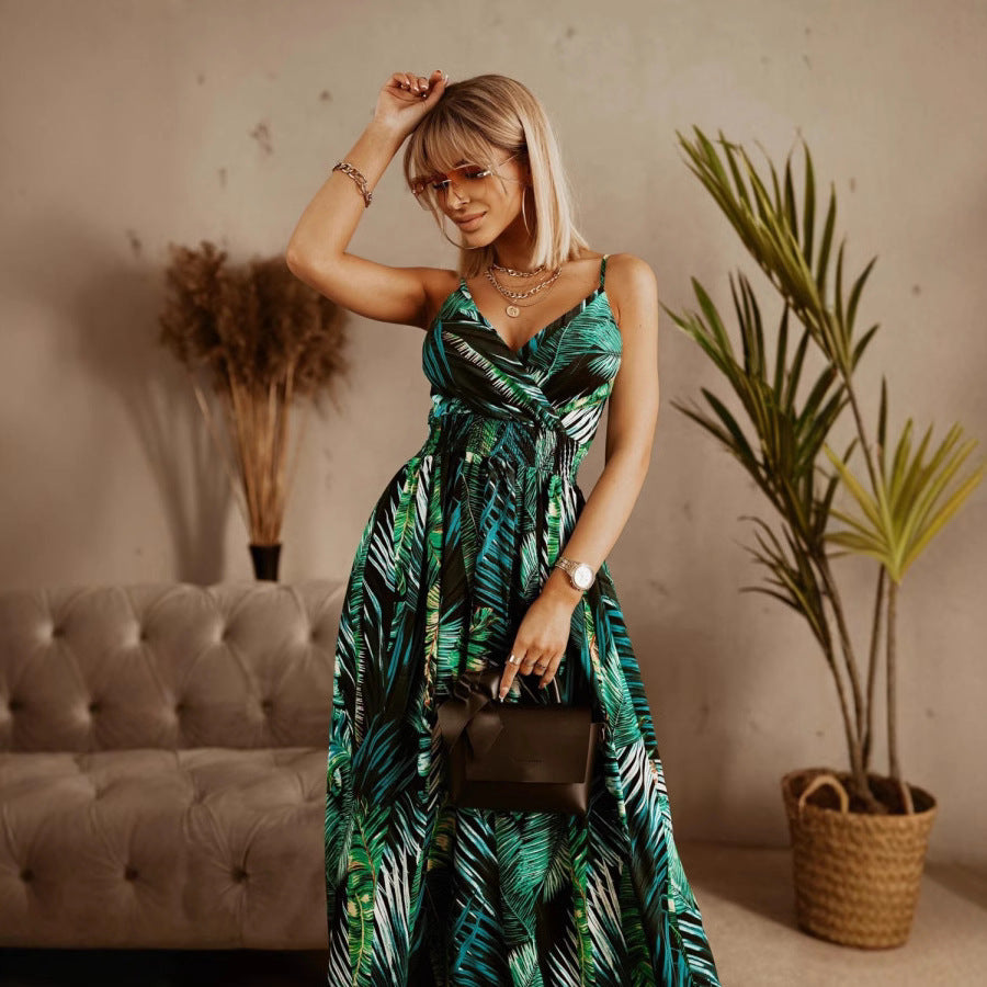 Robe Maxi pour femmes avec imprimé de feuilles tropicales Chic und Stil