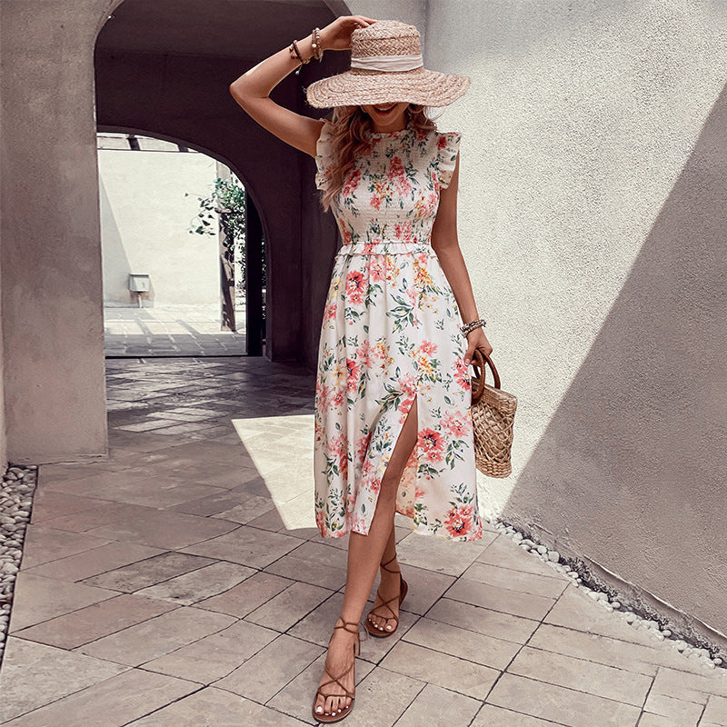 Robe maxi fendue imprimé floral pour femme Chic und Stil