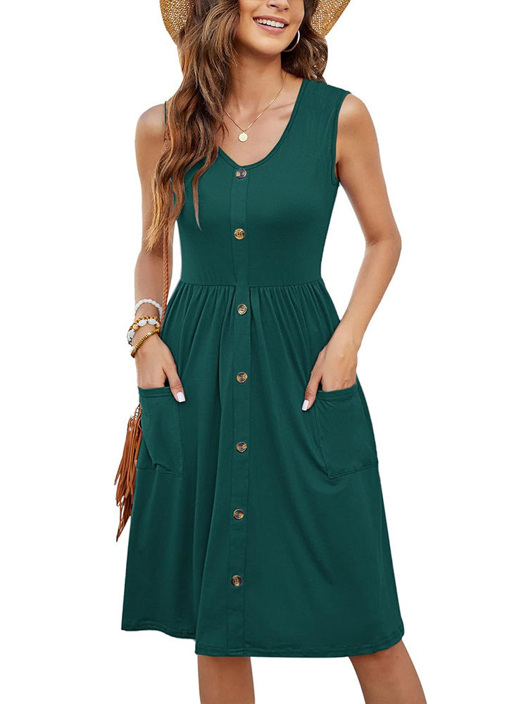 Robe d'été mi-longue pour femmes avec détails de boutons et poches pratiques Chic und Stil