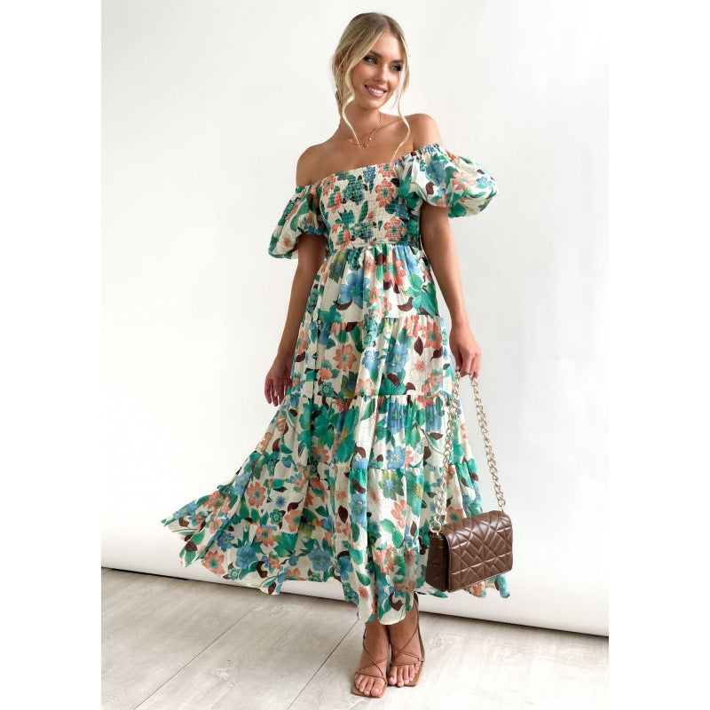 Robe maxi à volants sans épaules pour femmes avec motif floral Chic und Stil