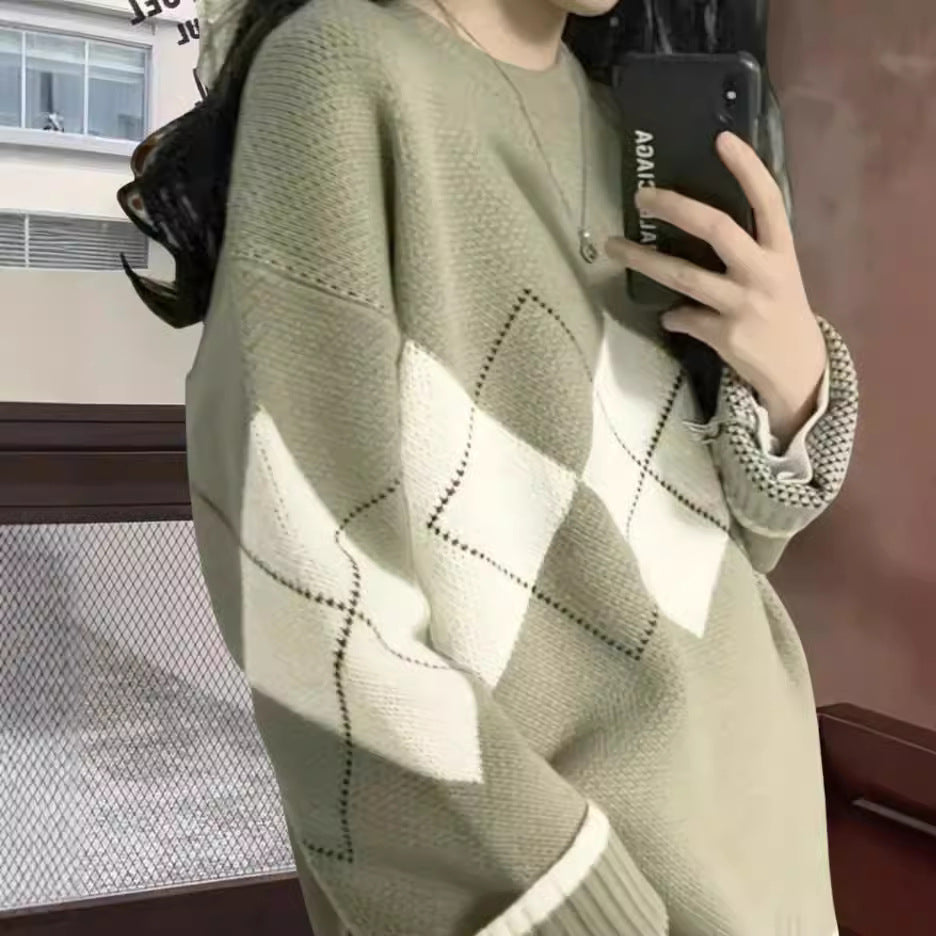 Dames gros tricot pull avec motifs en losanges modernes et coupe ample Chic und Stil