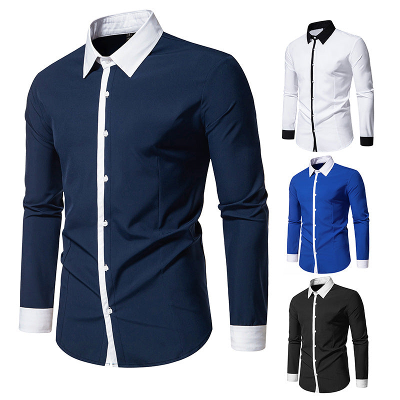 Chemise à manches longues pour hommes avec col contrasté et patte de boutonnage tendance Chic und Stil