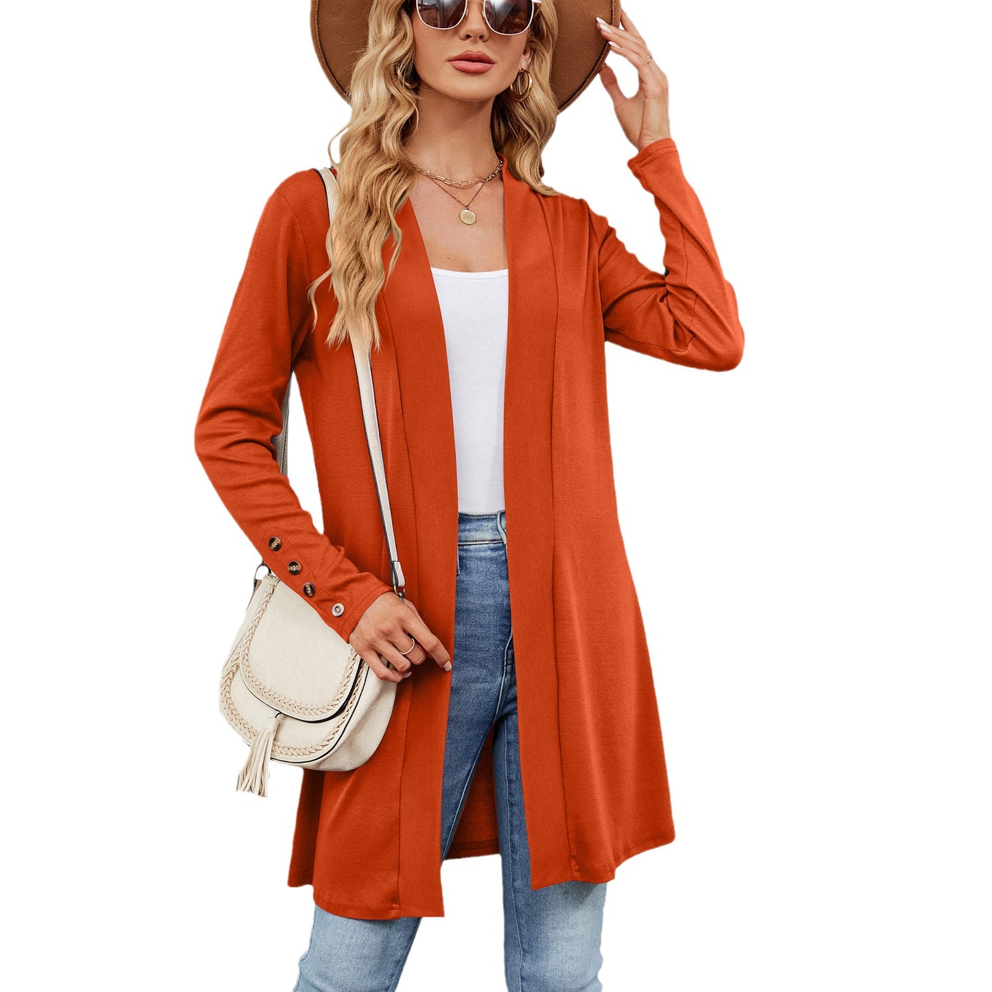 Cardigan longline pour femmes avec des détails de boutons tendance et une fermeture avant ouverte Chic und Stil