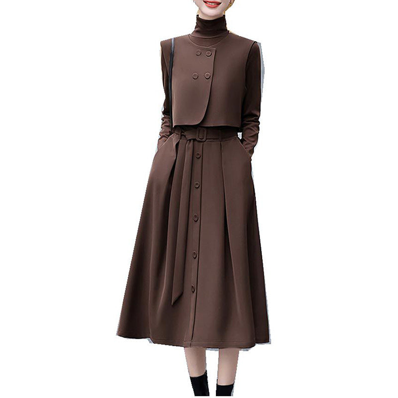 Robe midi enroulée élégante pour femme avec accents de boutons Chic und Stil