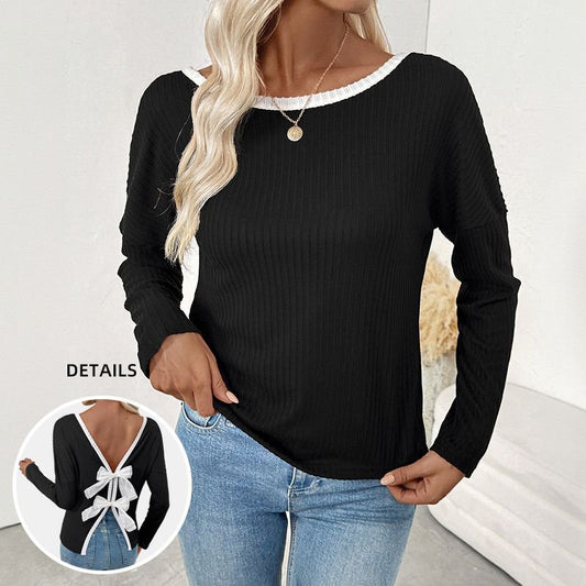 Chemise à manches longues pour femmes avec décolleté en V profond et décoration en nœud Chic und Stil