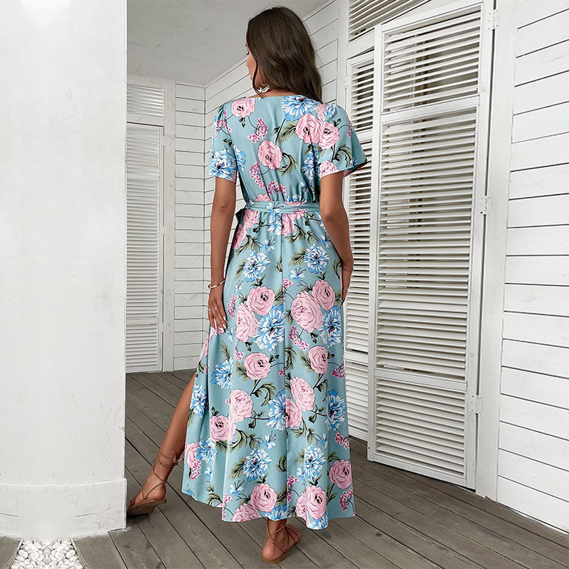 Robe maxi à enrouler florale pour femmes avec fente haute Chic und Stil