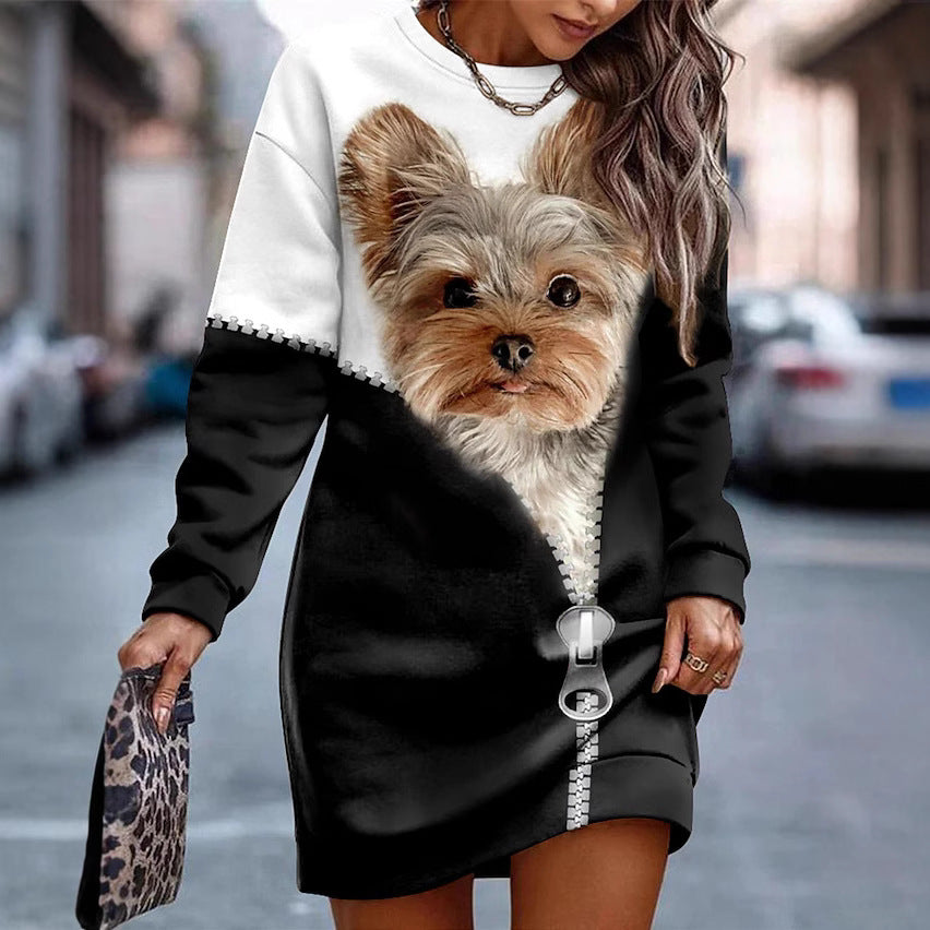 Robe sweat pour femmes avec motif animal créatif et zipper Chic und Stil
