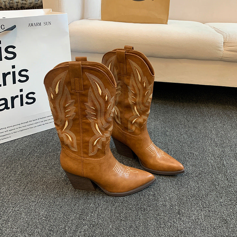 Bottes de cowboy pour femmes avec broderie élégante et design moderne à talon compensé Chic und Stil