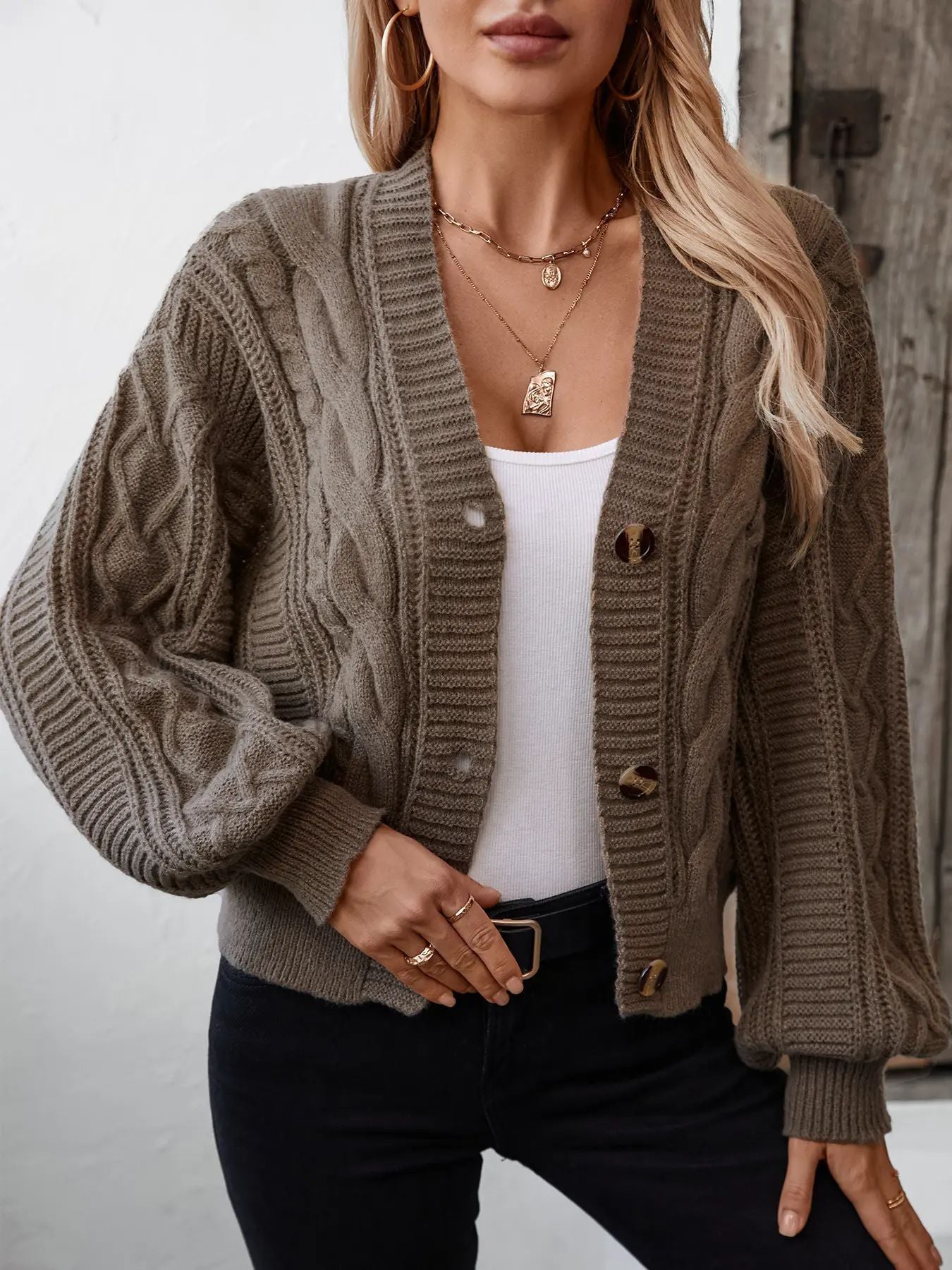 Dames Gros Tricot Cardigan avec Boutons À Drehknöpfen Chic und Stil