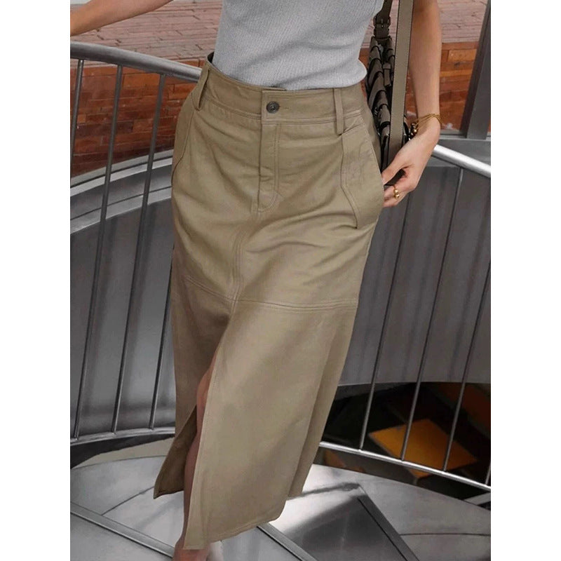 Jupe maxi en cuir à fente haute pour femmes Chic und Stil